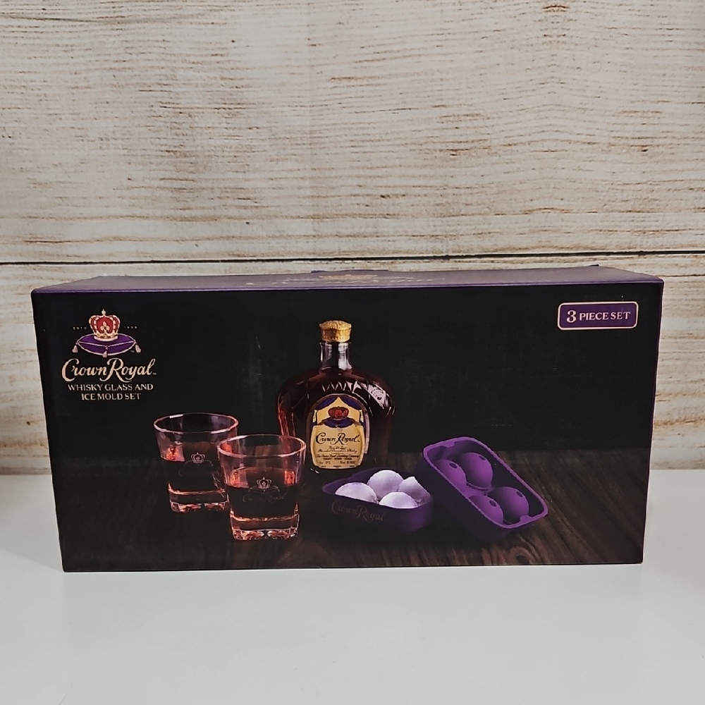 Brand New Crown Royal Whiskey Glass and Ice Mold Set 2 Piece Set Gift